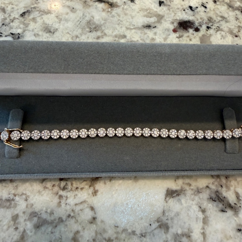 Diamond Cluster Tennis Bracelet - White Gold Tone